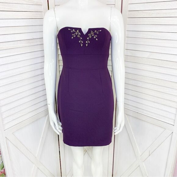 Max and Cleo Rhinestone Detail Strapless Sheath Dress Purple 2 - Picture 1 of 14